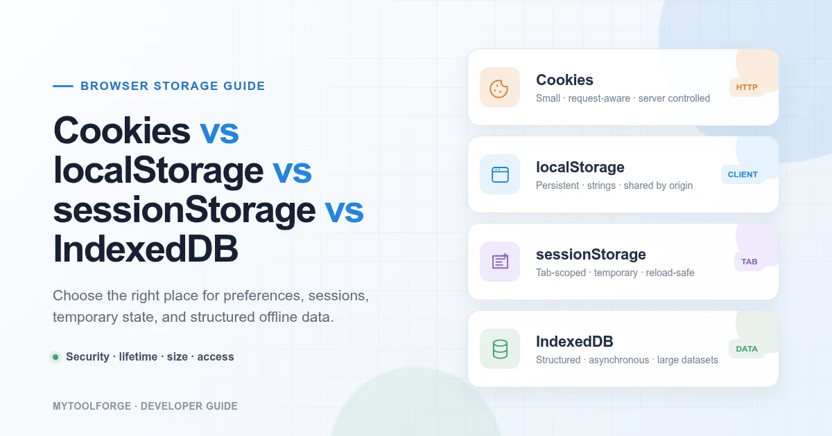 Cookies vs localStorage vs sessionStorage vs IndexedDB: Which Should You Use?